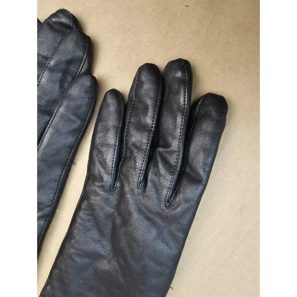 Vintage Black Leather Womens Gloves Made in Japan Size A Rayon Lining